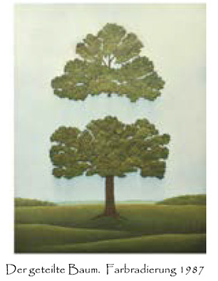 Franz Politzer: Der geteilte Baum. Farbradierung 1987